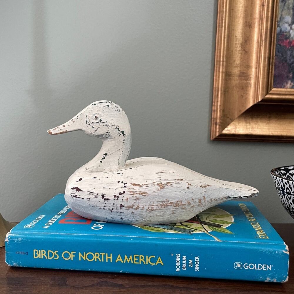 Vintage Wood Duck Decoy | Weathered Painted Folk Art Primitive Decor